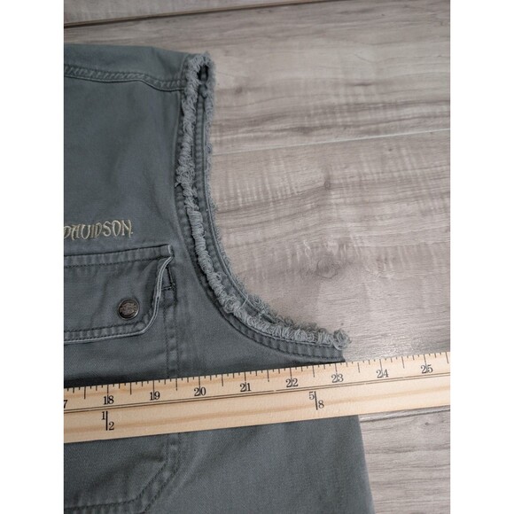 Harley Davidson Army Green Canvas Embroidered Logo Vest Jacket Men's Sz L Large - Picture 4 of 12